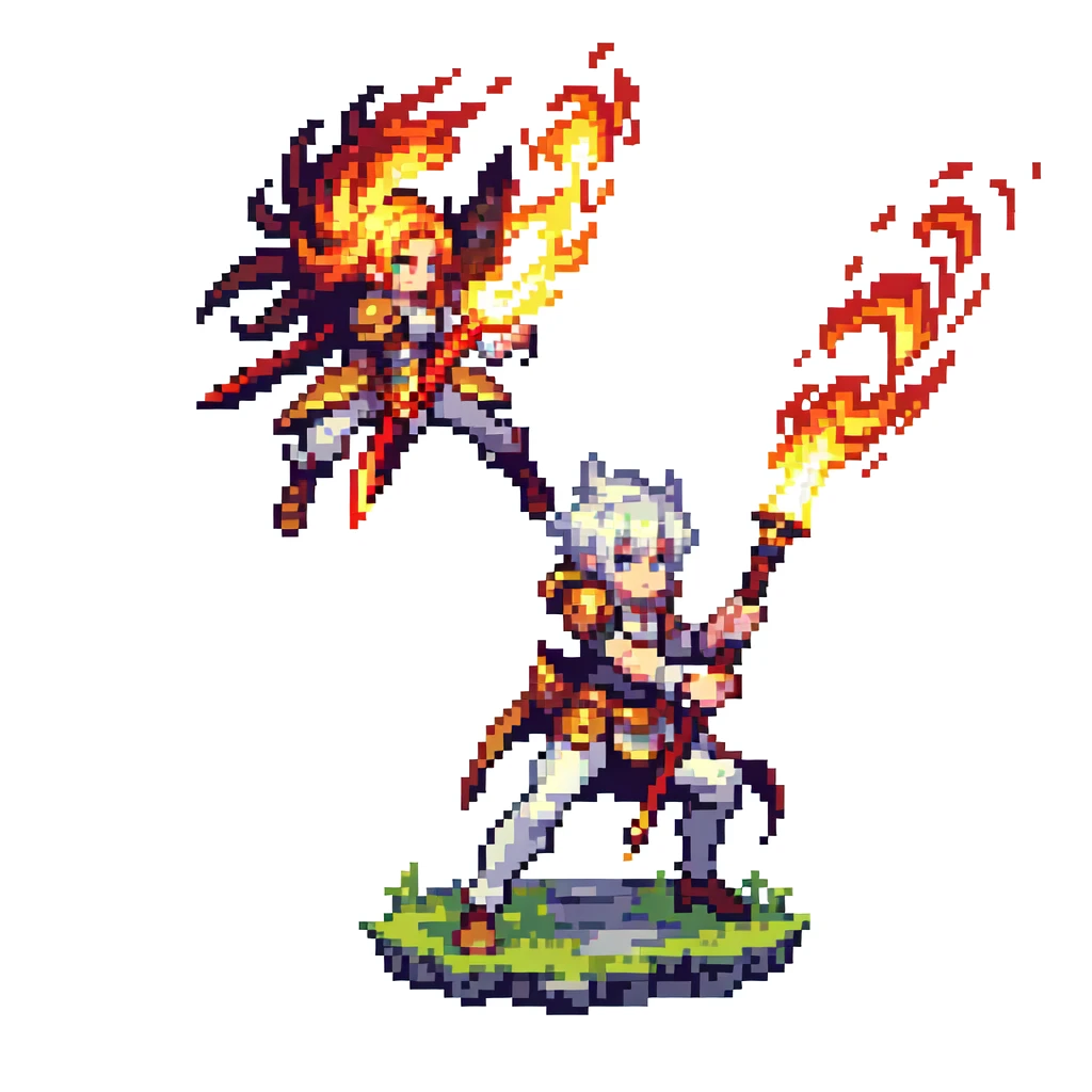 masterpiece , best quality , pixel art , fire sword , white background ,weapon, nothuman