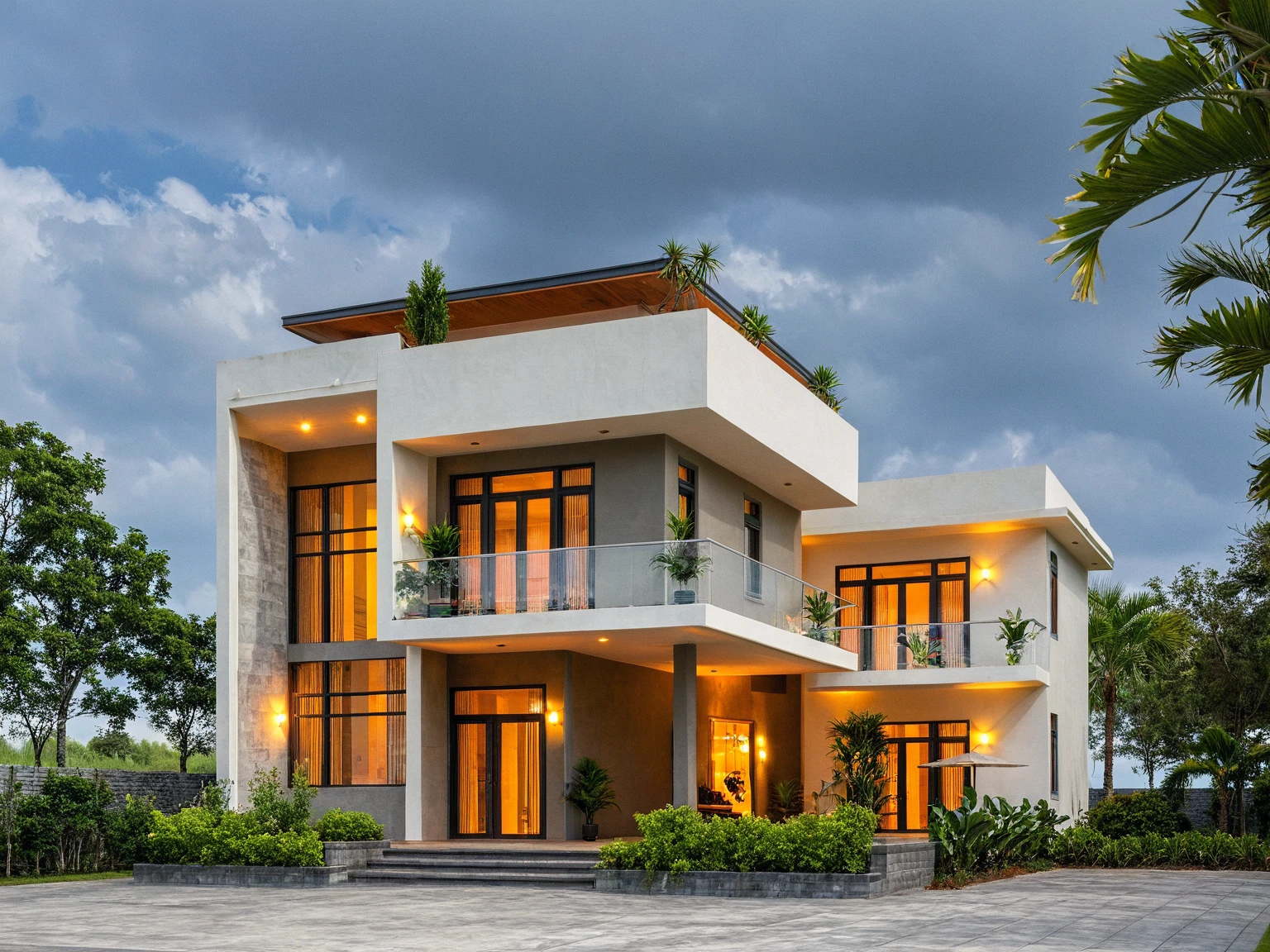 Photo brute, head of'artwork, High quality, best quality, authentique, great detail, En plein air, villa de plain-piedXL, credit group, style de maison moderne dans la rue ,stairs, white wall ,road,pavement, grass, trees, sky, nuvens, (day light:1.1)