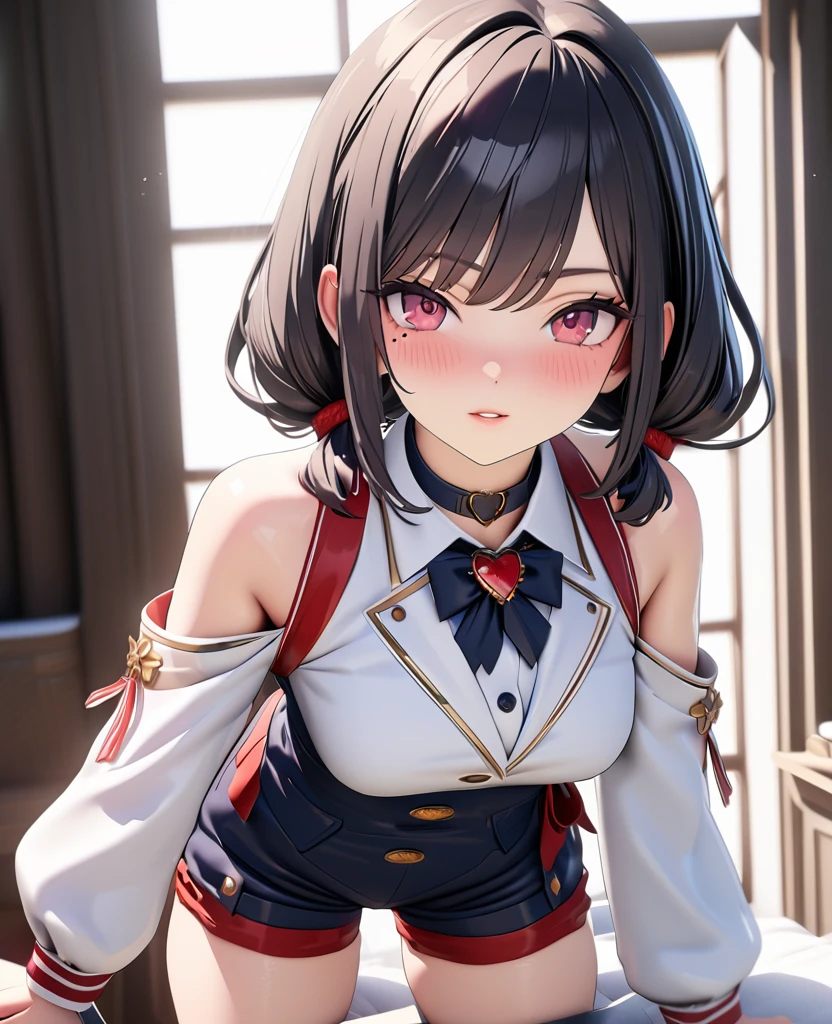 One girl, Portrait of a beautiful donkey pex, Athletic ability, White jacket, corset, skirt, pants, Black Hair, Redhead, Braid, compensate, choker, Cleavage, Wide Hips, Volumetric lighting, Highest quality, masterpiece, Intricate details, Tone Mapping, Sharp focus, Super detailed, Trending on Art Station, Realistic