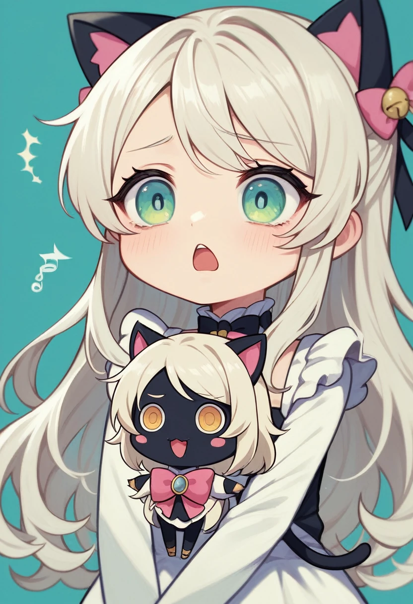 (best quality,4k,highres,ultra-detailed,masterpiece:1.3), black cat, Anime girl, stylized, cute kawaii animals, Fine art, chibi caracter, sorrow, sad, singing