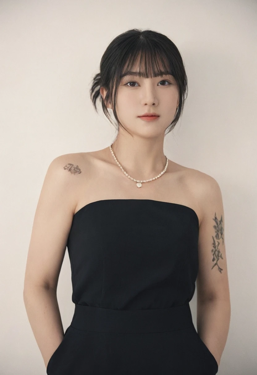 Best Quality, 8k, Masterpiece, (Portrait: 1.3), (photo realistic:1.4), (hyper realistic:1.4), Sharp Focus, looking at viewer, (smoother lighting:1.1), (increase cinematic lighting quality:0.9), realistic lighting, backlighting, light on face, ray trace, (brightening light:1.2), (Increase quality:1.4), sharp detail, (best quality real texture skin:1.4), finely detailed eyes, black_eyes, finely detailed face, 25 year old Korean woman