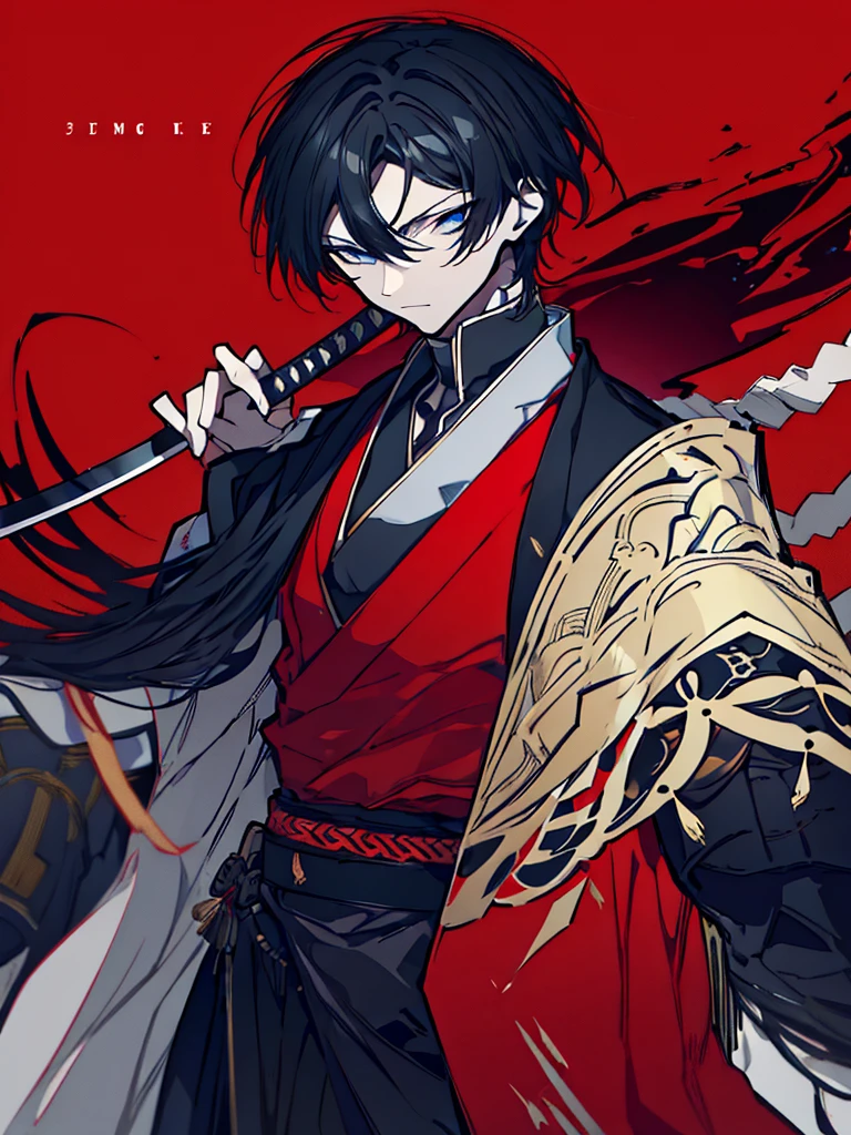 a close up of a person with a sword and a guy with a red dress, handsome guy in demon slayer art, best anime character design, detailed anime character art, anime character; full body art, anime character design a death god, character adoptable, handsome japanese demon boy, bloody + concept art, official character art, onmyoji detailed art, beautiful male god of death a close up of a person in a black dress with a gold belt, flowing white robes, white haired deity, genshin impact character, golden-black robes, picture of a male samurai and death god, d&d dark sun character art, official character art, portrait of ororo munroe, holding a katana, holding a katana, holding a katana, holding a katana, holding a katana, bloody, bloody, bloody, bloody, red and golden effects, red and golden effects, red effects, golden effects,black hair, black hair, black hair, black hair, black hair, golden effects, golden effects, BLUE eyes, BLUE eyes, BLUE eyes, BLUE eyes