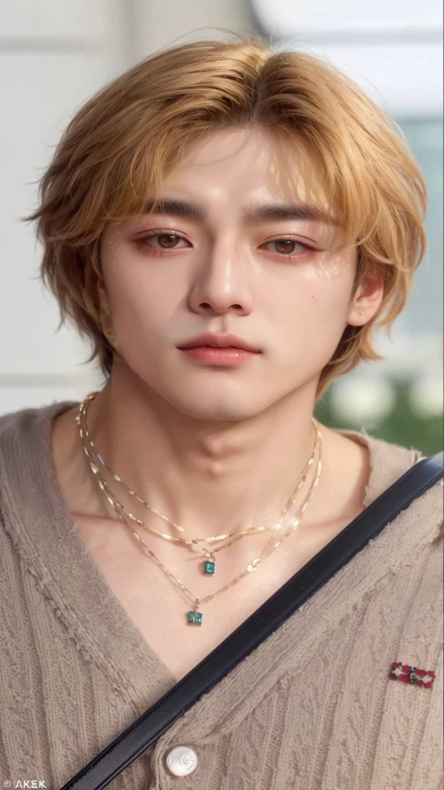 a close-up of a person with a necklace on their cell phone, cai xukun, toru furuya, Taehyung eating Gucci fries, jung jaehyun, keisuke goto, cute androgynous prince, Jungkook, delicate androgynous prince, yanjun chengt, jin kagetsu, hyung tae, all from the group nct