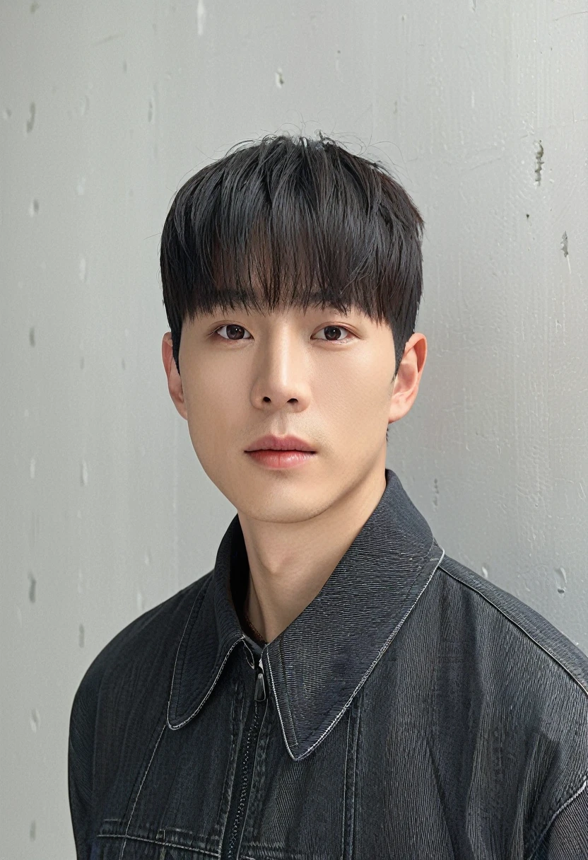 Best Quality, 8k, Masterpiece, (Portrait: 1.3), (photo realistic:1.4), (hyper realistic:1.4), Sharp Focus, looking at viewer, (smoother lighting:1.1), (increase cinematic lighting quality:0.9), realistic lighting, backlighting, light on face, ray trace, (brightening light:1.2), (Increase quality:1.4), sharp detail, (best quality real texture skin:1.4), finely detailed eyes, black_eyes, finely detailed face, 25 year old Korean man, (white formal_shirt:1.4), (Create an image maintaining the original base model hairstyle:1.5)