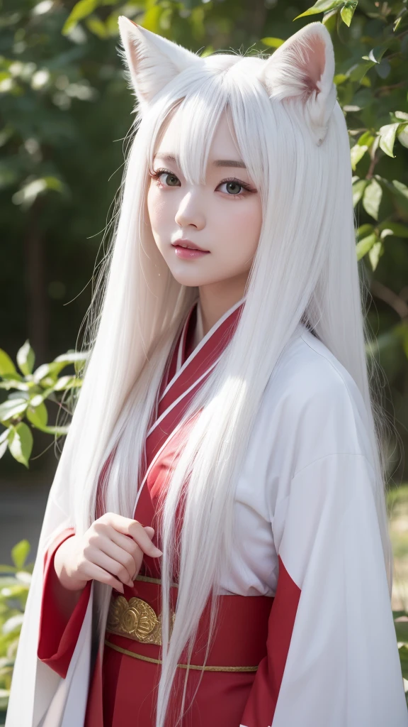 White Demon Fox、Nine-tailed Fox、Japanese women、kimono、Fair skin、Red lines on face、8K、I have long hair