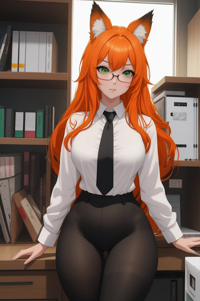 (masterpiece, Best quality), 8K, ultra detailed, realistic photo, Detailed face, perfect lighting, green eyes, bright orange hair, bright hair, fox ears, nice legs, side photo, beautiful, Cute, skin pores, 1 girl, perfect shirt, fully dressed, beautiful women 30 years old, Beautiful proportions, Russian woman, Caucasian, European, Business lady, stunningly beautiful woman, mother, thick legs, show ass, big breasts, (Thin white shirt:1.4), thick, hot, (White Office Wear:1.4), tight pants, (wide hips:1.2), thick, (white Office pants:1.3), spread your legs, Legs open, full length, wide hips, Glasses, with long orange hair, standing on the beach near the ocean, green eyes detailed digital anime art, cat ear, anime girl with long hair, гладкое аниме cg art, anime girl with long hair, digital anime art, work in Guweiz style, Beautiful anime portrait, Photorealistic render of an anime girl, pantyhose, Beautiful anime girl, advanced digital anime art, guweiz на artstation pixiv HD UHD HQ
