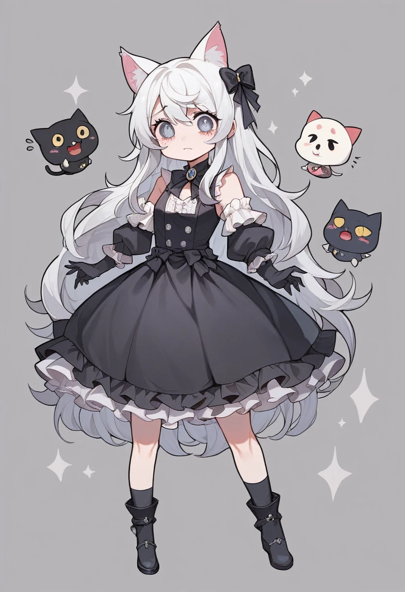(best quality,4k,highres,ultra-detailed,masterpiece:1.3), black cat, Anime girl, hanbok, korean style, cute kawaii animals, Fine art, chibi caracter, sorrow, sadful, sadness