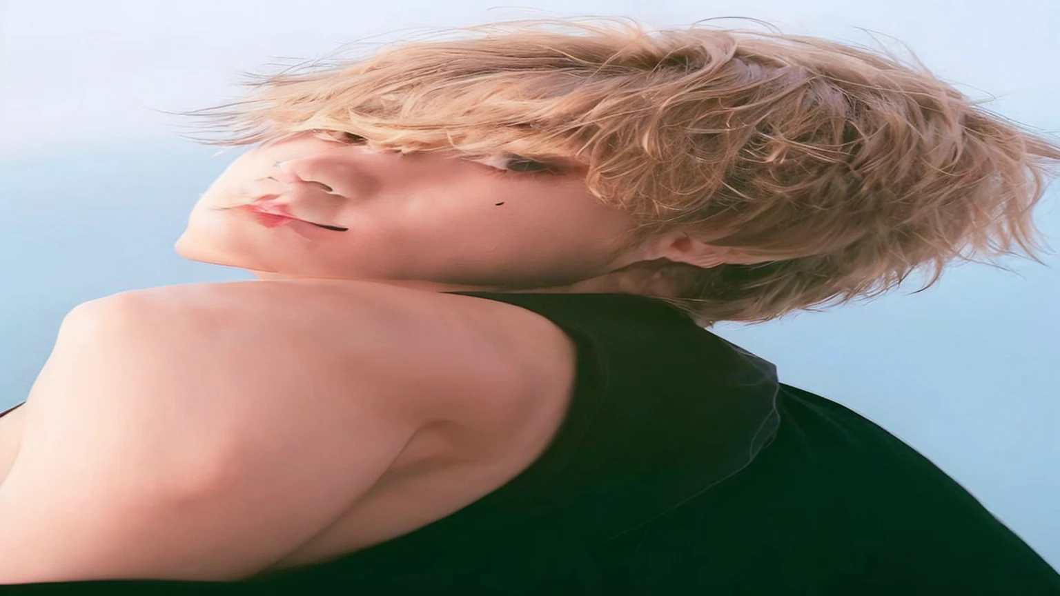 a close-up of a person with a black blouse and blonde hair, cai xukun, toru furuya, main visuals of the anime, portray a woman as real, tetsuya nomura, with short hair, by Tadashi Nakayama, Sui Ishida, ayami you are, also, macoto takahashi, offcial art, than