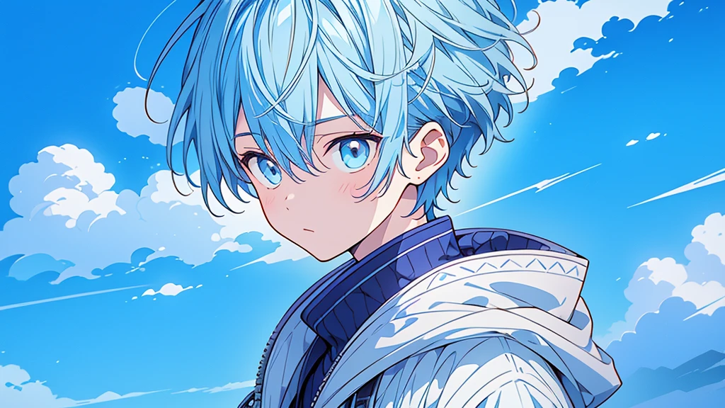 1boy、Highest quality、Masterpiece、Official Art、Dynamic composition、Handsome young boy、A mixture of light blue and white hair、I'm very surprised、