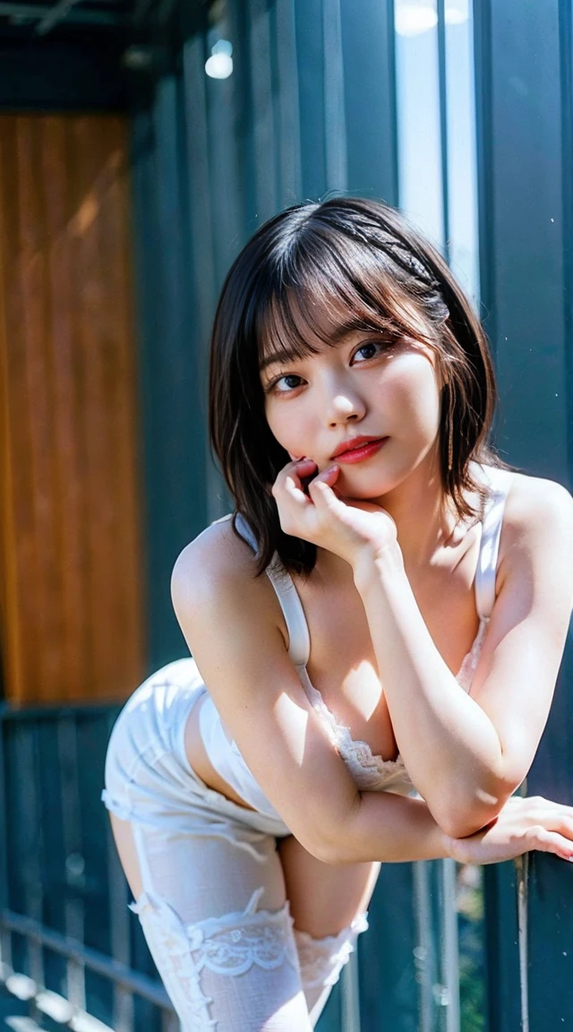 ((top quality, 8k, masterpiece: 1.3)), sensual woman, one girl, large: 1.3, (firm abs, slender physique: 1.2), large, thin, dark brown hair, short hair, drawn from head to toe, standing, legs shoulder-width apart. Black bra, black G-string panties, exposure, bed, ultra-detailed face, detailed lips, detailed eyes, detailed breasts, big, double eyelids, racy underwear, pimp-like underwear, pimp-like bra, pimp-like panties, large areola protruding from underwear, large bra staggered to show off, missionary position, open crotch, liquid dripping from panties, nubra, erotic underwear, sexy, cleavage, mouth and tongue open, t-back, pregnant, moon,