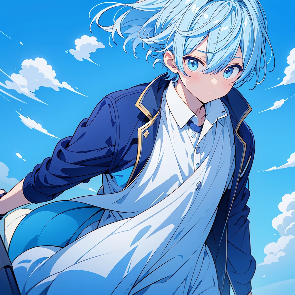 1boy、Highest quality、Masterpiece、Official Art、Dynamic composition、Handsome young boy、A mixture of light blue and white hair、I'm very surprised、