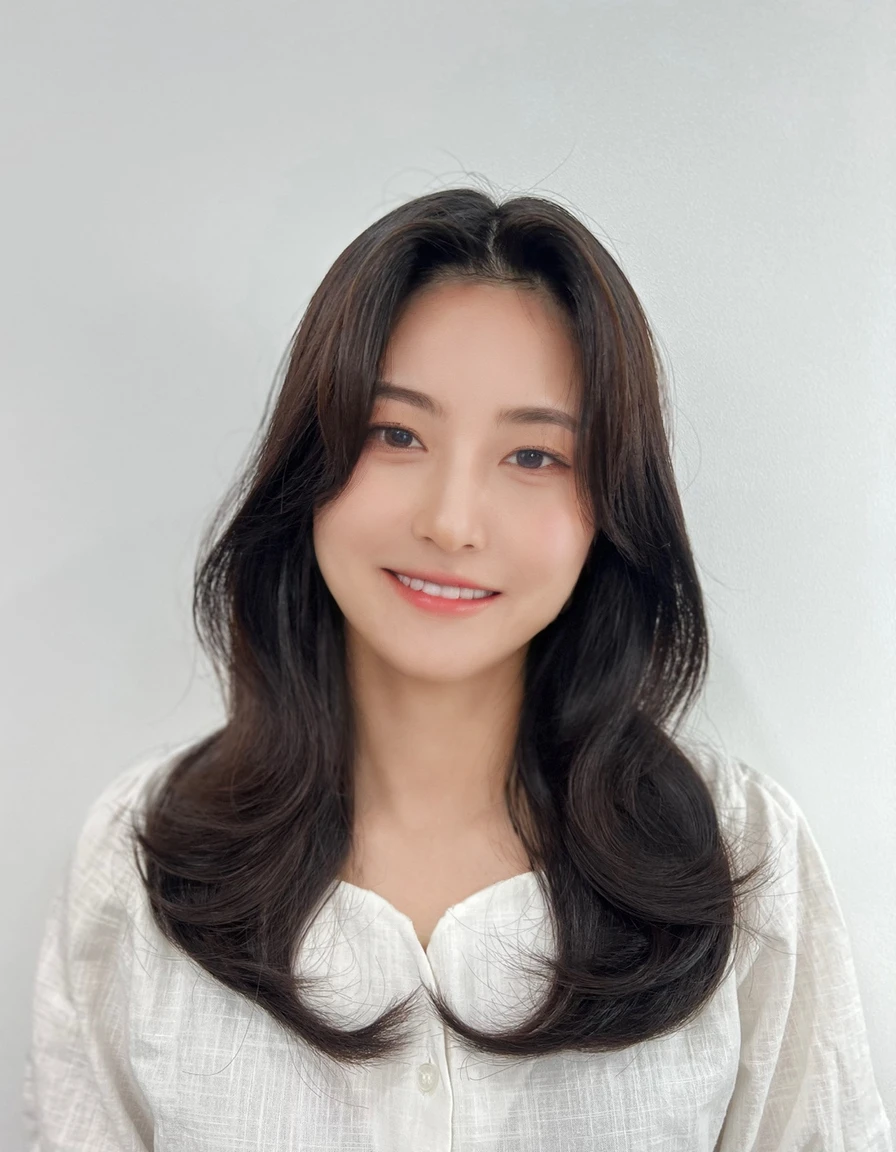 Best Quality, 8k, Masterpiece, (Portrait: 1.3), (photo realistic:1.4), (hyper realistic:1.4), Sharp Focus, looking at viewer, (smoother lighting:1.1), (increase cinematic lighting quality:0.9), realistic lighting, backlighting, light on face, ray trace, (brightening light:1.2), (Increase quality:1.4), sharp detail, (best quality real texture skin:1.4), finely detailed eyes, black_eyes, finely detailed face, 25 year old Korean woman