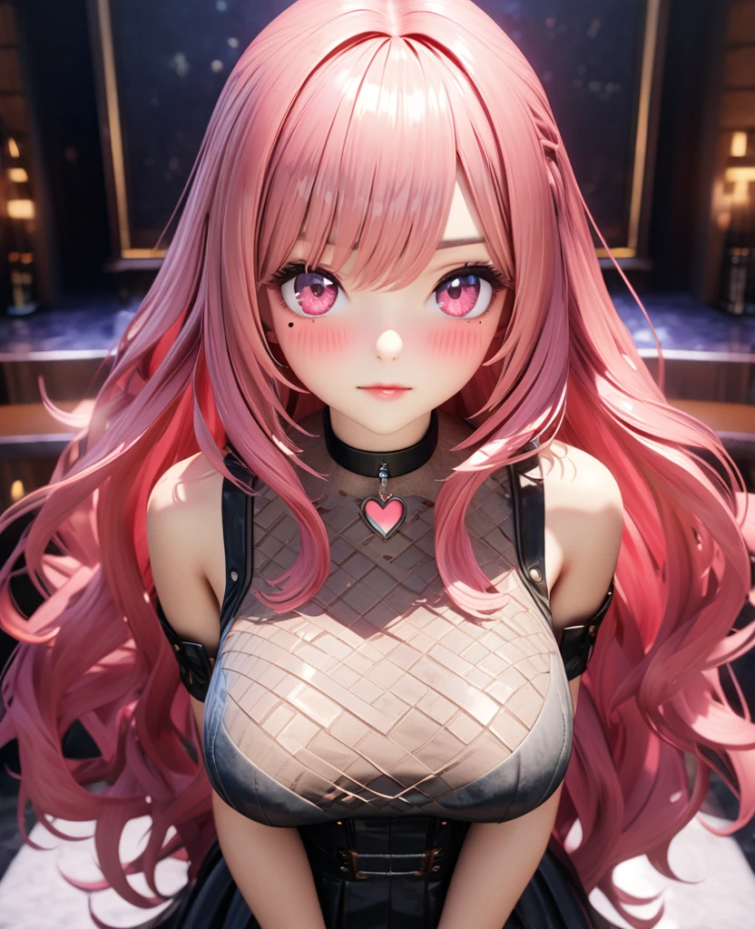 masterpiece, best quality, very detailed, high resolution, expensive resolution, high resolution, 4K, 8k, Unity 8k wallpaper, highly detailed CG, masterpiece, 2D, 3D, beautiful details, depth, fine texture, best quality: 1.3, perfectly focused, crispy skin, he,
Very cute anime girl, two girls who are employees of a night bar, sexy dress, big breasts, expensive pink medium long hair and brown short hair, two girls, night bar, mole under eye, looking at the viewer, expensive, blush, mole, lips parted,, heart, pink eyes, choker