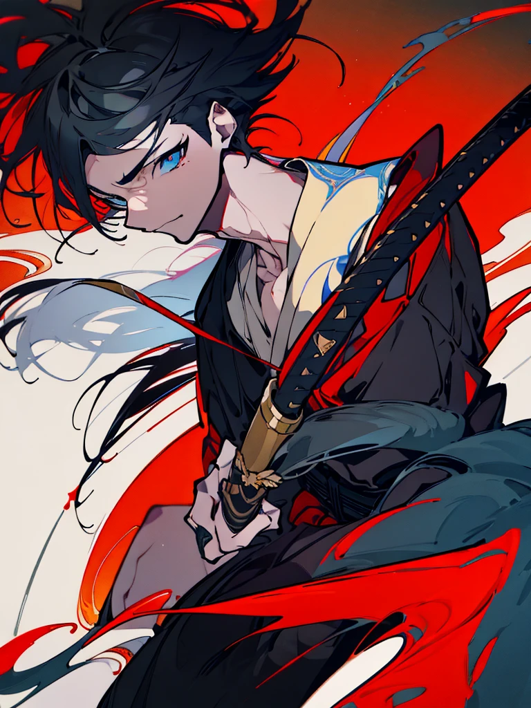 a close up of a person with a sword and a guy with a red dress, handsome guy in demon slayer art, best anime character design, detailed anime character art, anime character; full body art, anime character design a death god, character adoptable, handsome japanese demon boy, bloody + concept art, official character art, onmyoji detailed art, beautiful male god of death a close up of a person in a black dress with a gold belt, flowing white robes, white haired deity, genshin impact character, golden-black robes, picture of a male samurai and death god, d&d dark sun character art, official character art, portrait of ororo munroe, holding a katana, holding a katana, holding a katana, holding a katana, holding a katana, bloody, bloody, bloody, bloody, red and golden effects, red and golden effects, red effects, golden effects,black hair, black hair, black hair, black hair, black hair, golden effects, golden effects, BLUE eyes, BLUE eyes, BLUE eyes, BLUE eyes