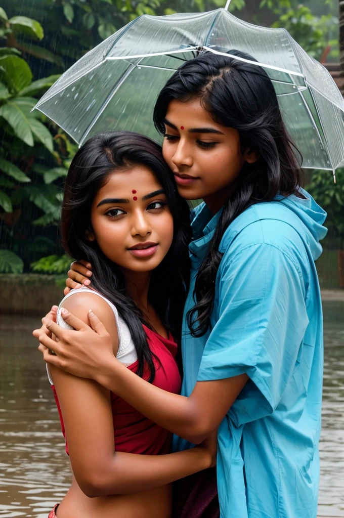 Indian girl kissing his boyfriend in rain