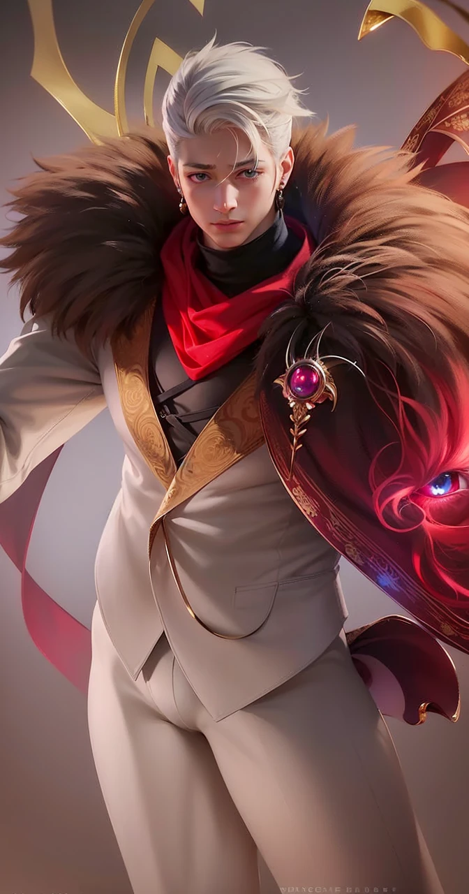 masculine male, masterpiece, ((perfect eyes)) best quality, (semirealism:1.9), beautiful lighting, (extremely detailed CG unity 4k fhd wallpaper), High Detail, Sharp focus, dramatic outdoors, 1 boy ,19 years old, white hair, light purpel eyes, smile.