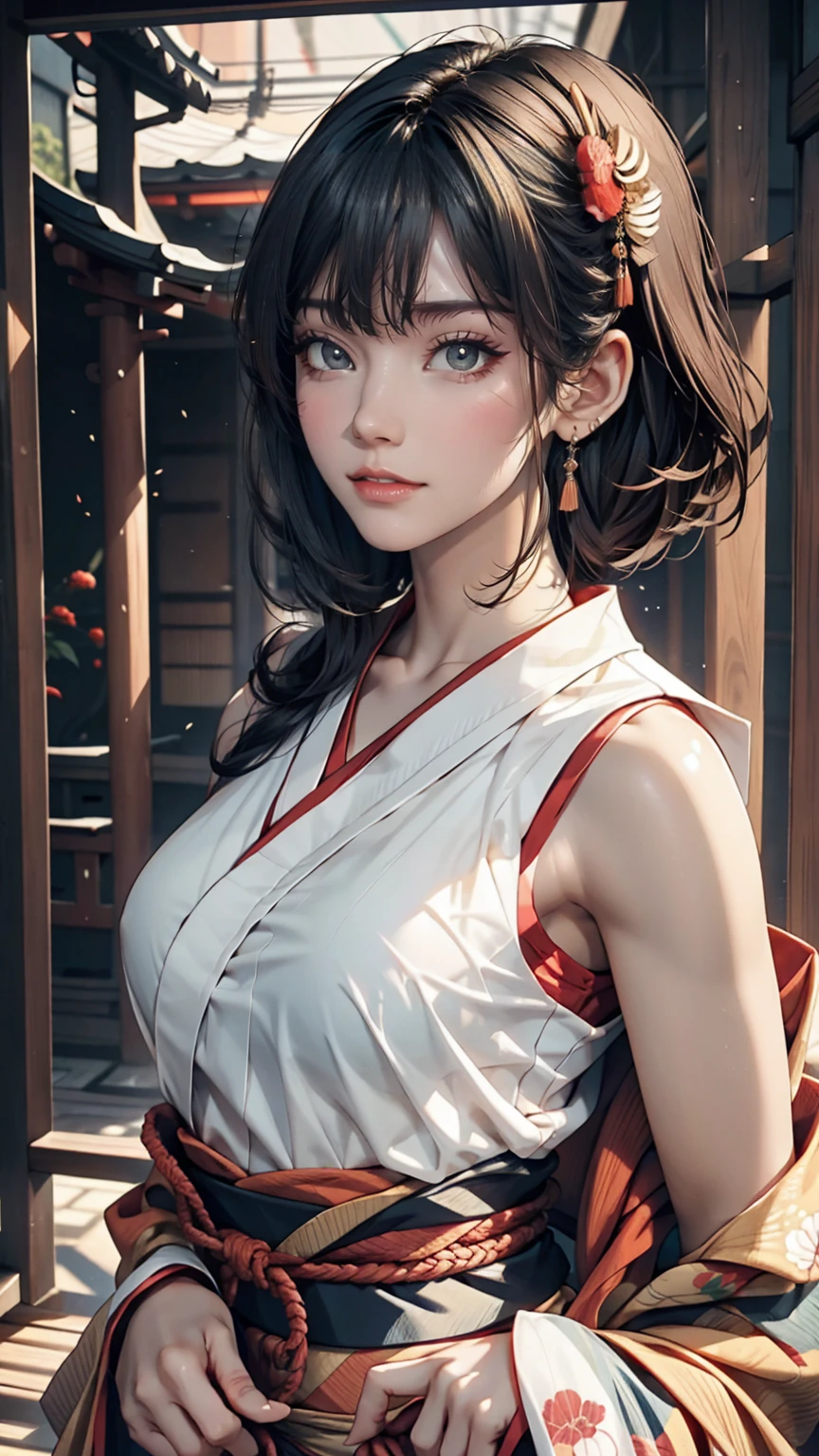 24 year old Japanese woman、Maiko、Sleeveless kimono