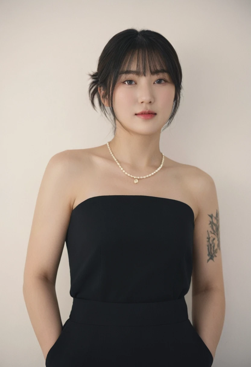 Best Quality, 8k, Masterpiece, (Portrait: 1.3), (photo realistic:1.4), (hyper realistic:1.4), Sharp Focus, looking at viewer, (smoother lighting:1.1), (increase cinematic lighting quality:0.9), realistic lighting, backlighting, light on face, ray trace, (brightening light:1.2), (Increase quality:1.4), sharp detail, (best quality real texture skin:1.4), finely detailed eyes, black_eyes, finely detailed face, 25 year old Korean woman