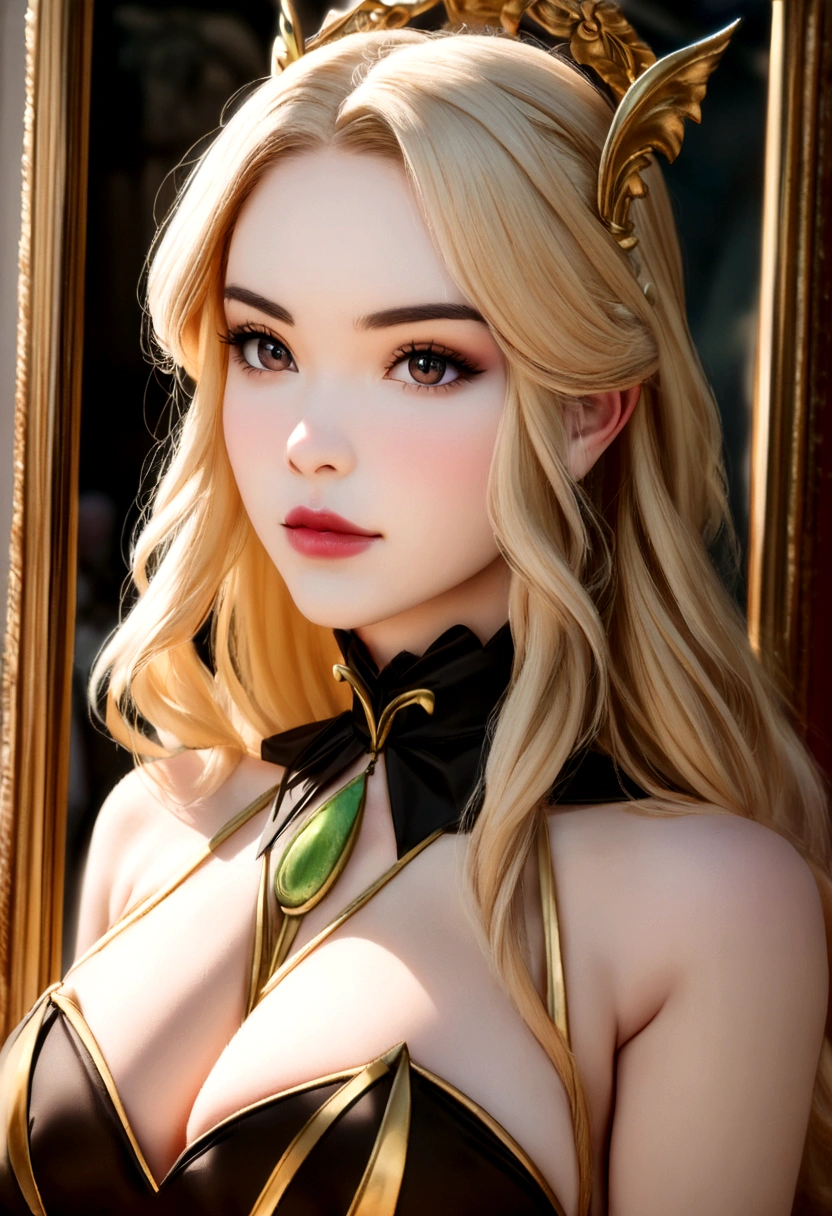 Femme blonde aux cheveux longs et haut blanc se regardant dans le miroir, mulher belle blonde, photo de portrait douce 8k, une belle blonde, femme blonde, traits blonds et attrayants,  belle blonde, photo d'une belle femme, blonde belle jeune femme, déesse blonde, Photographie glamour 4K, close up de uma femme blonde, femme suédoise blonde,  sexy avec de longs cheveux blonds meilleure qualité, partie maîtresse, ultra haute résolution, photoréaliste, 1fille, hors de l'épaule, sourir