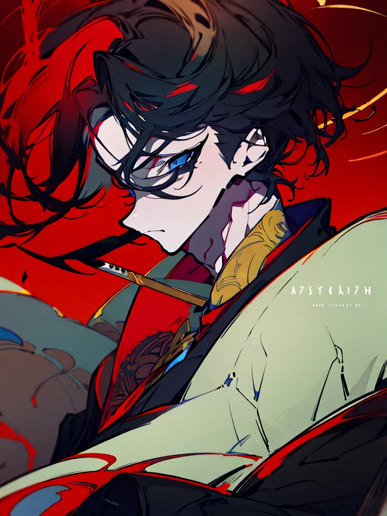 a close up of a person with a sword and a guy with a red dress, handsome guy in demon slayer art, best anime character design, detailed anime character art, anime character; full body art, anime character design a death god, character adoptable, handsome japanese demon boy, bloody + concept art, official character art, onmyoji detailed art, beautiful male god of death a close up of a person in a black dress with a gold belt, flowing white robes, white haired deity, genshin impact character, golden-black robes, picture of a male samurai and death god, d&d dark sun character art, official character art, portrait of ororo munroe, holding a katana, holding a katana, holding a katana, holding a katana, holding a katana, bloody, bloody, bloody, bloody, red and golden effects, red and golden effects, red effects, golden effects,black hair, black hair, black hair, black hair, black hair, golden effects, golden effects, BLUE eyes, BLUE eyes, BLUE eyes, BLUE eyes, badass, badass, badass