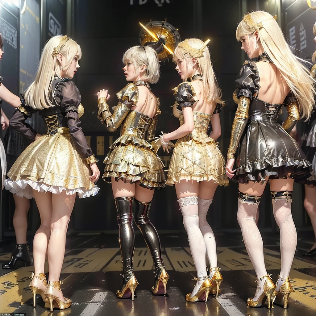 (Full body shooting:2), (Full Focus:1.3), plethora of colors, anatomy correct, The character wears a princess's fluffy dress,Red-toned,Strangle effect, High-heeled leather shoes, anklet, leg loops, collars, Heavy makeup, A shallow laugh, Latex stockings must be worn, hyper HD, Ray traching, structurally correct, Award-Awarded, high detal, lightand shade contrast, cinmatic lighting, tmasterpiece, super detailing, high high quality, high detal, best qualityer, 16k. Waiting