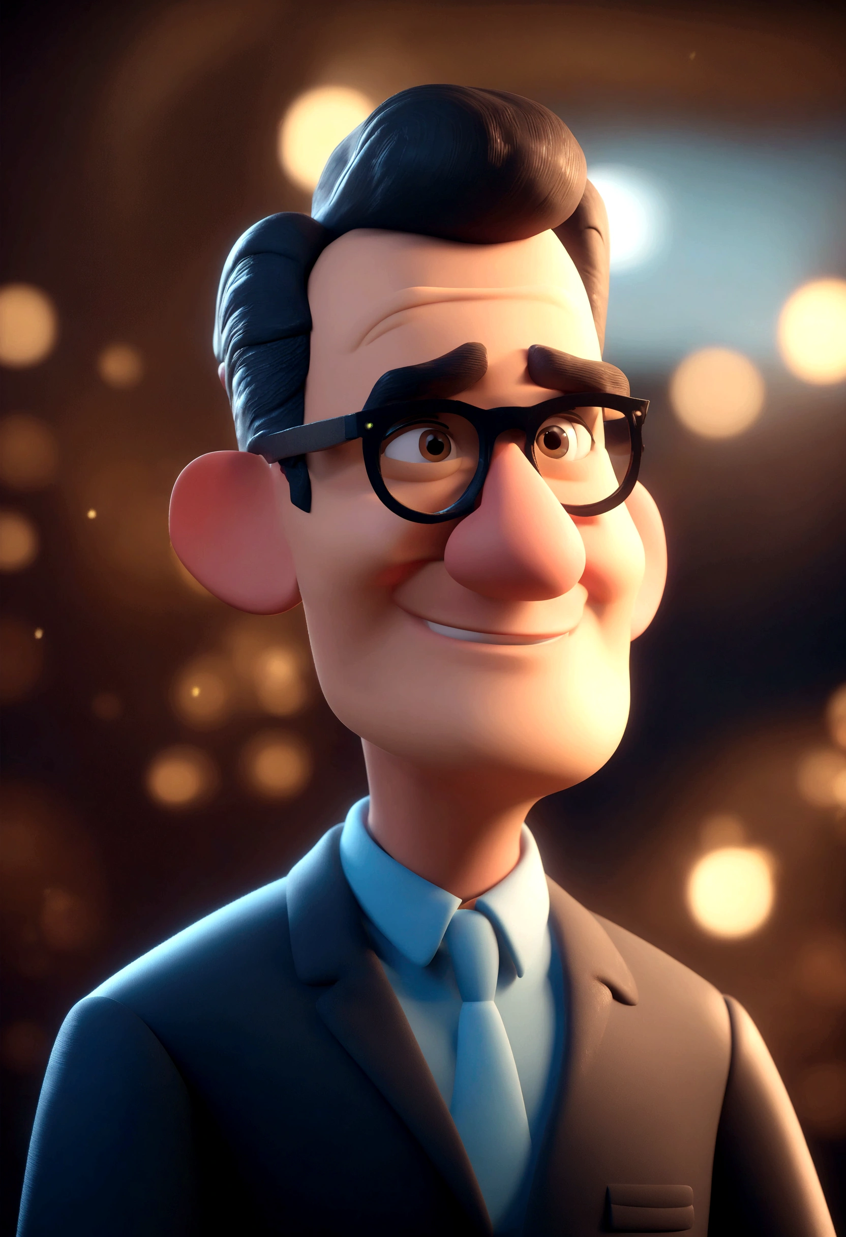 cartoon character de um homem de camisa xadrez azul e branca  personagem animado, stylized character, animation style rendering, 3d stylized, Arnold Maya rendering, Stylized 3D rendering, toon render screenshot, 3d character, 3d character, Stylized 3D rendering, 3D character rendering, cartoon character, Personagem de close up, character posing, (Pixar-style) (master part:1.2) (bokeh) (best quality) (skin detailed) (detailed texture) (8K) (Argilla) (cinematic lighting) (sharp focus，Sit down and lift your upper body