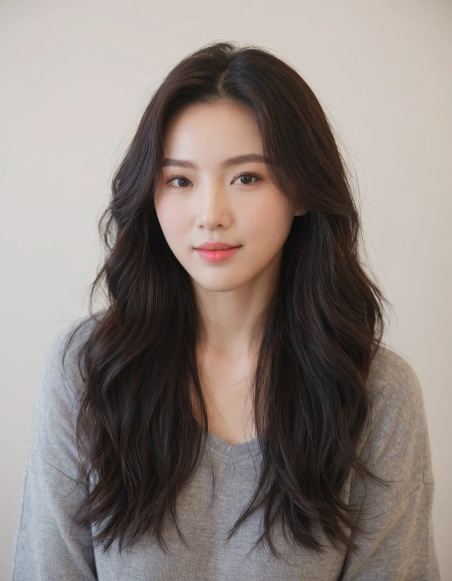 Best Quality, 8k, Masterpiece, (Portrait: 1.3), (photo realistic:1.4), (hyper realistic:1.4), Sharp Focus, looking at viewer, (smoother lighting:1.1), (increase cinematic lighting quality:0.9), realistic lighting, backlighting, light on face, ray trace, (brightening light:1.2), (Increase quality:1.4), sharp detail, (best quality real texture skin:1.4), finely detailed eyes, black_eyes, finely detailed face, 25 year old Korean woman, (pink shirtf:1.4), (Create an image maintaining the original base model hairstyle:1.5)