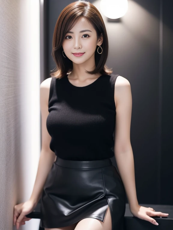 （38 years old), （black business suit:1.2）,（black wool pants）、 double eyelid, eyelash, Red lip gloss, (smile:1), ((close your eyes:0.85)), (looking at the viewer、Are standing), (From above:0.2)、尖ったred mouth、(reddish brown wet shiny short hair),red mouth,clavicle、 (Photoreal:1.3),(Raw photo）,(airport departure lobby、big counter、big window、dazzling sunlight、modern architecture) , 8K, Super detailed, highest quality, beautiful skin, anatomically correct, masterpiece , highest quality, cinematic lighting, Use perspective throughout , surrealism , ,(realistic:1. 3),(Raw photo) , black hair, light smile, short hair, bob cut, anaglyph, stereogram, (mature woman:1), (38 years old), ((close:0.5)), glare, double eyelids, lip gloss, (smile:1), ((close your eyes:0.85)), red mouth, clavicle, ((looking at the viewer)),  (I can see the whole body) , Slightly thick body type , opened my eyes wide. , perfectly round eyes , fine texture