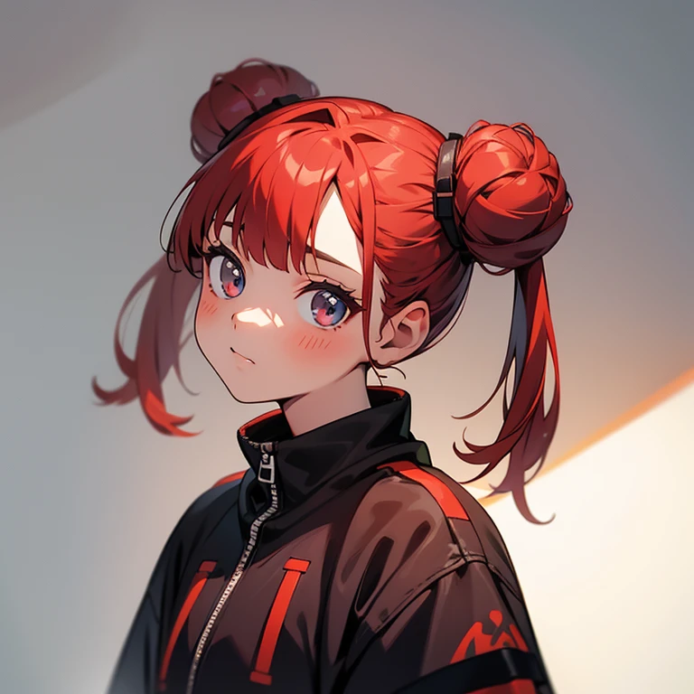 12 years old，Red-haired girl，Double bun head，cute，Wronged