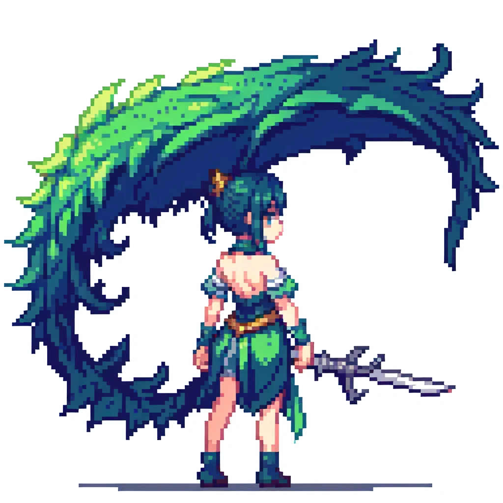 Pixel Art, sword, cute,Back view,Highest quality,One Girl,Fantasy,whole body,White background