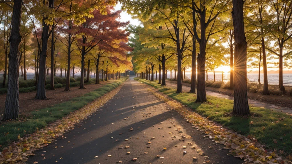 sunset, autumn, Path