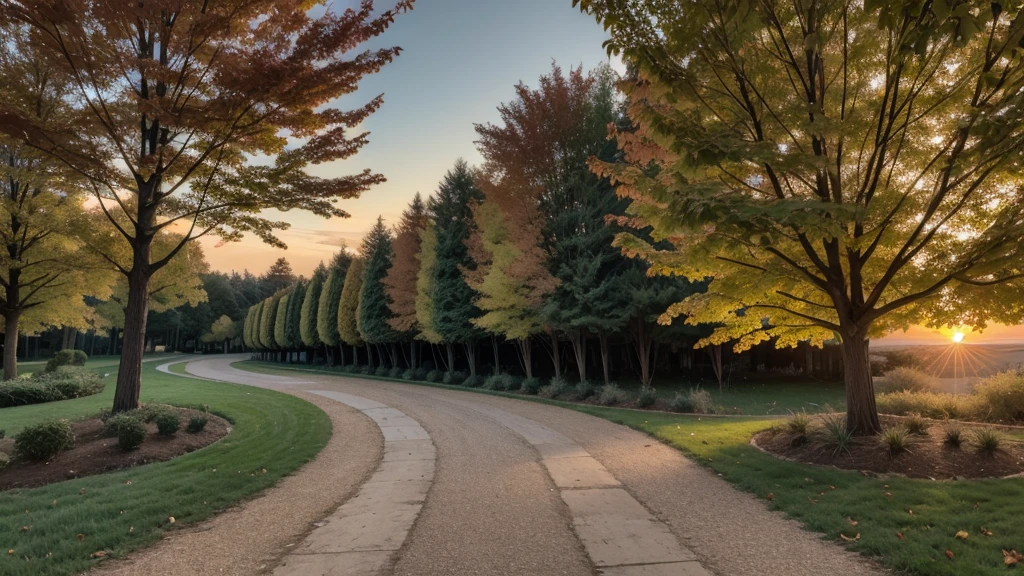 sunset, autumn, Path