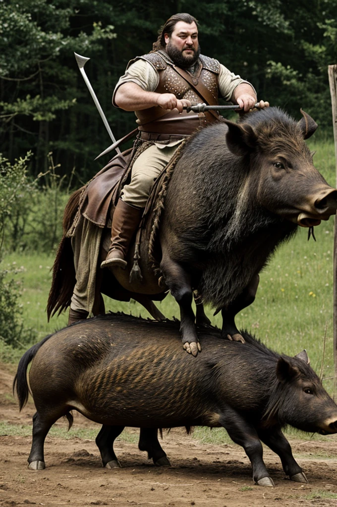 Robert Baratheon riding a wild boar