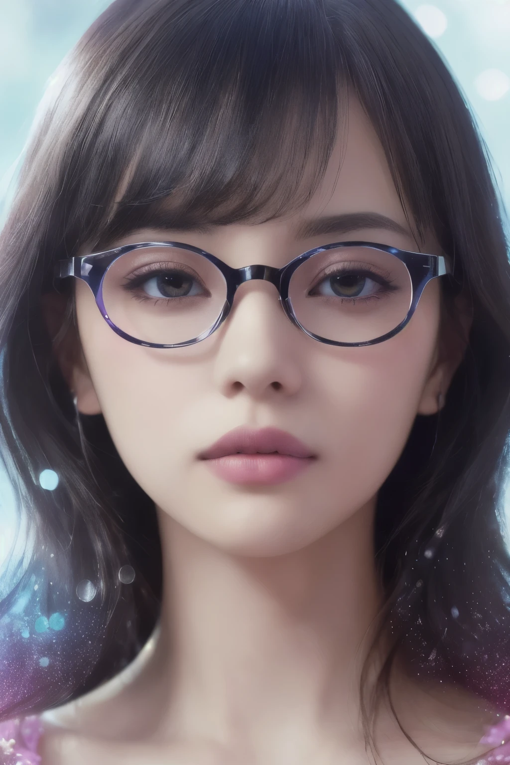 (Detailed lips), (Realistically:1.37), (Vibrant colors), (Studio Lighting), (Sharpen your focus), (High Dynamic Range), (Bokeh), (in contrast), (Kilo:1.2), (elegant), (Elegance), (like々Shii), (Luxury Accessories), (Sparkle Eyes), (Shine), (Calm), (Shine), (dream-like), (dynamic), (素晴らShiiもの), (Sensitive), (Dramatic), (Complex), (eternal), (Beautifully dressed), (Mysterious), (Mysterious), (Mysterious), (Perfect perfection), (interesting), (Individuality), (masterpiece), (High resolution), (The best quality at its best, 4K, 8K), alone, 18 year old girl.Glasses，