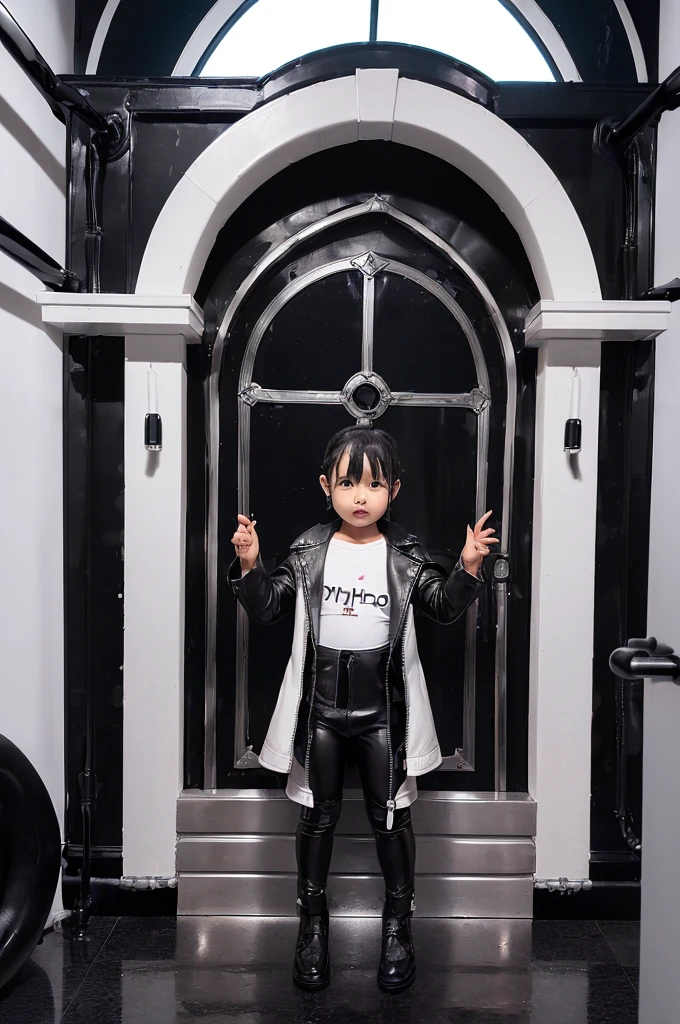(phycho world with black Liquids:1.5),(gigantic boob girl :1.2) (star:1.1),(beautiful white skin:1.15),(leather big fit garment :1.5),(iron wall room:1.5)