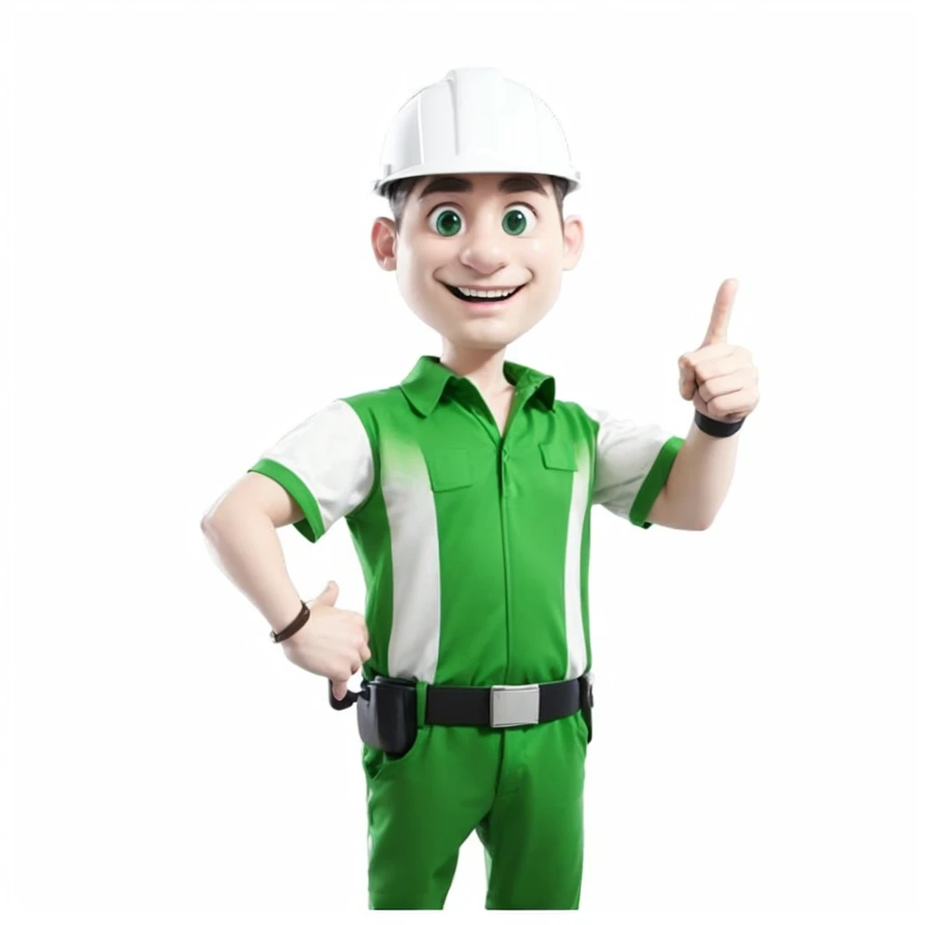 mascot, naughty man, without mustache, sem beard, skin fair, electrical technician, green polo shirt.