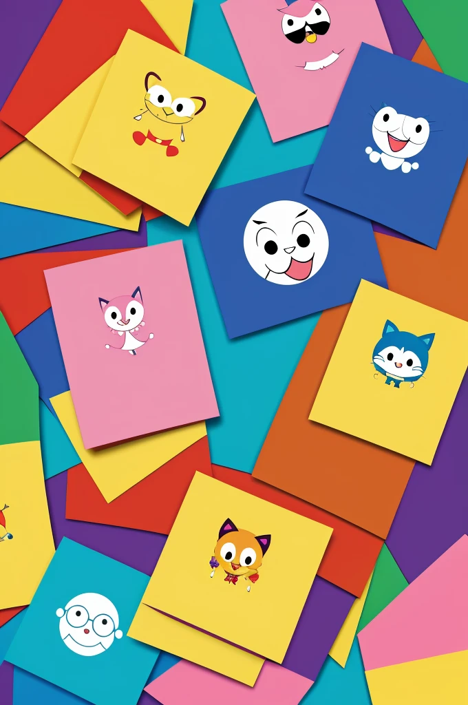 Generate a cover for colored paper with images of cartoon characters. For example, Malysh and Carlson, in the same style, like in a cartoon. 
