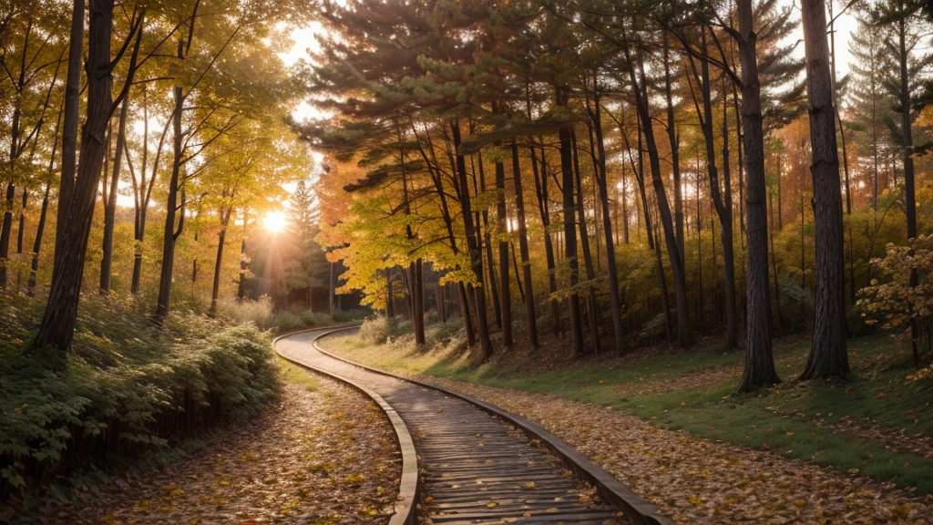 sunset, autumn, Path, forest, Path