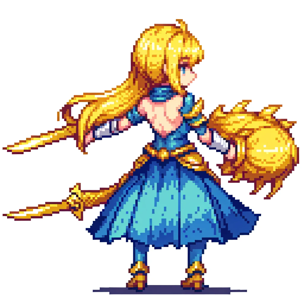 Pixel Art, Big Sword, cute,Back view,Highest quality,One Girl,Fantasy,whole body,White background,Blonde,armor