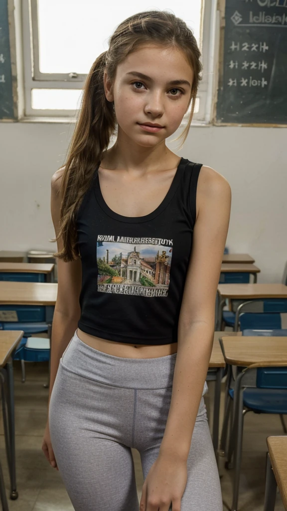 ((best quality)), ((masterpiece)), (detailed), girl, in a sleeveless T-shirt, leggings, barefoot.
Religion and country: Ukraine
Plan: school