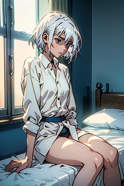 "Three 17 year old girls. The first has long yellow hair and green eyes.. The second has white Bob hair and blue eyes. The third has long red hair and red eyes.. The three are in bed, ((completamente now)) Unclothed (((now))), far view, fully body, traditional bedroom, sun reflecting on the girls, (((sweat)))."