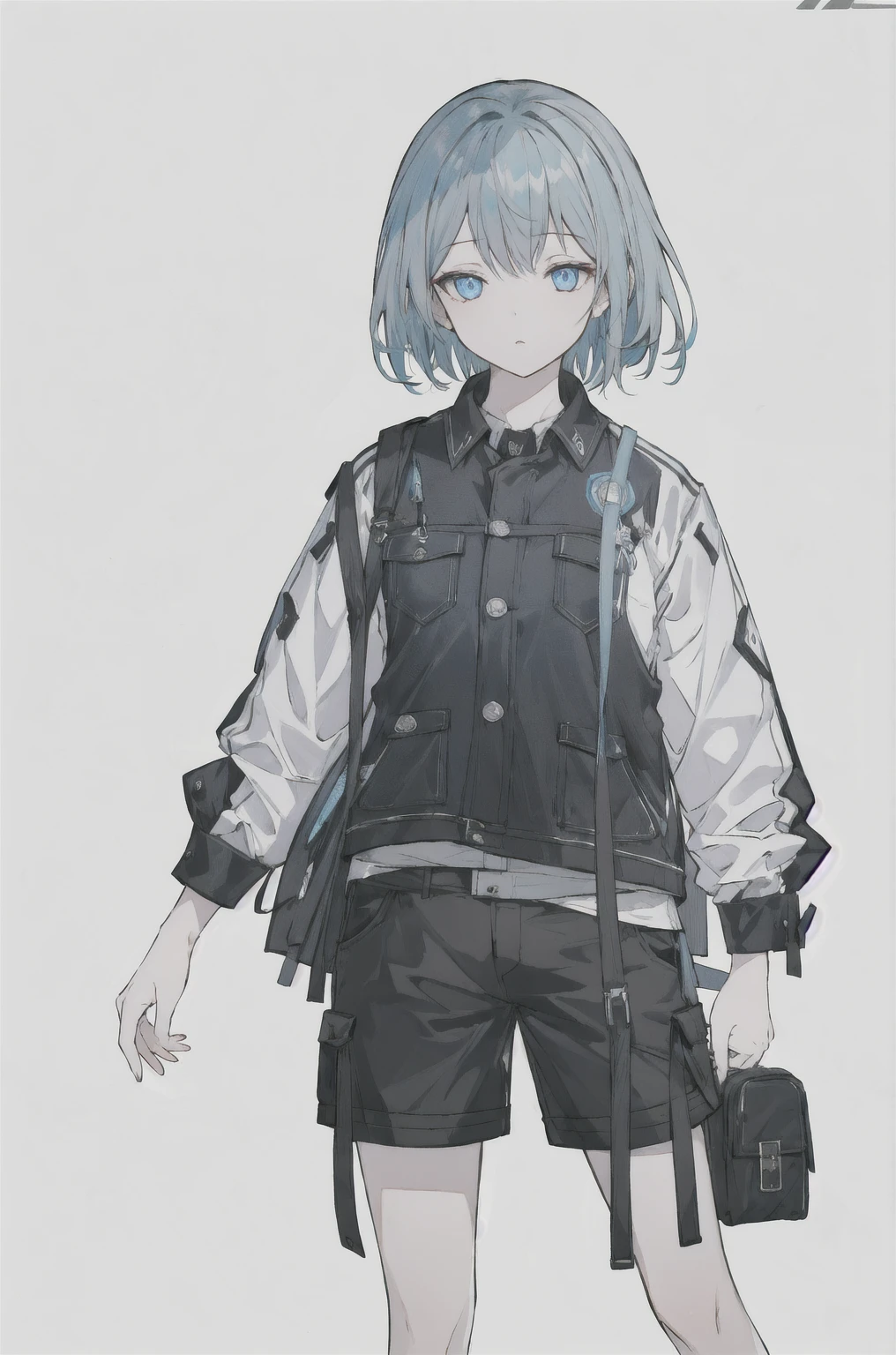 8K,high resolution,absurd,masterpiece,best quality,The original,Extremely detailed CG,Extremely detailed wallpaper,Perfect lighting,1 Girl,Vague_background,
(hutaodef:1.2),Black shorts,black h在 with h在 ,blue eyes,Gray-blue hair,Leisure,Regular Clothes,modern