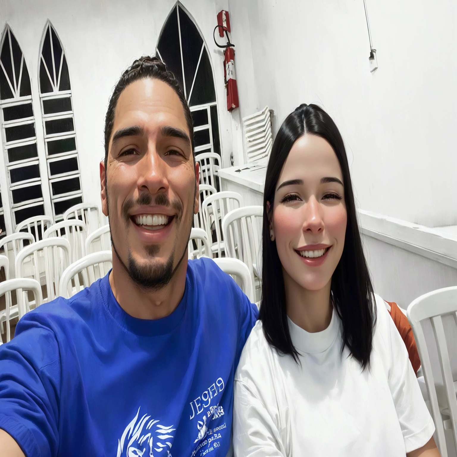 there are two people sitting at a table with a pizza, casal feliz, both smiling at the camera, Mom and Dad, smiling couple, profile image, carla ortiz, post, Tyler Edlin e Natasha Tan, pablo carpio and jordan grimmer, portrait of two people, alanis guillen, José Miguel Roman France, profile image, couple portrait