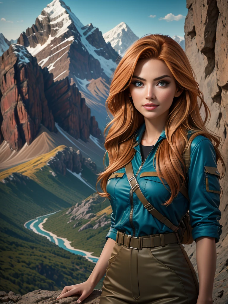 Generate an extremely photorealistic image of a gorgeous professional female Instagram influencer model with long reddish-blonde hair, captivating eyes, on a picturesque hiking trail. She is looking adventurous and free, with mountains in the background. The scene should feature lifelike textures and details, with natural lighting highlighting her adventurous spirit and the majestic mountains. Keywords: 64K, photorealistic, UHD, hyper-detailed, HDR, professional photography, realistic rendering, lifelike, adventurous, hiking trail, mountains.