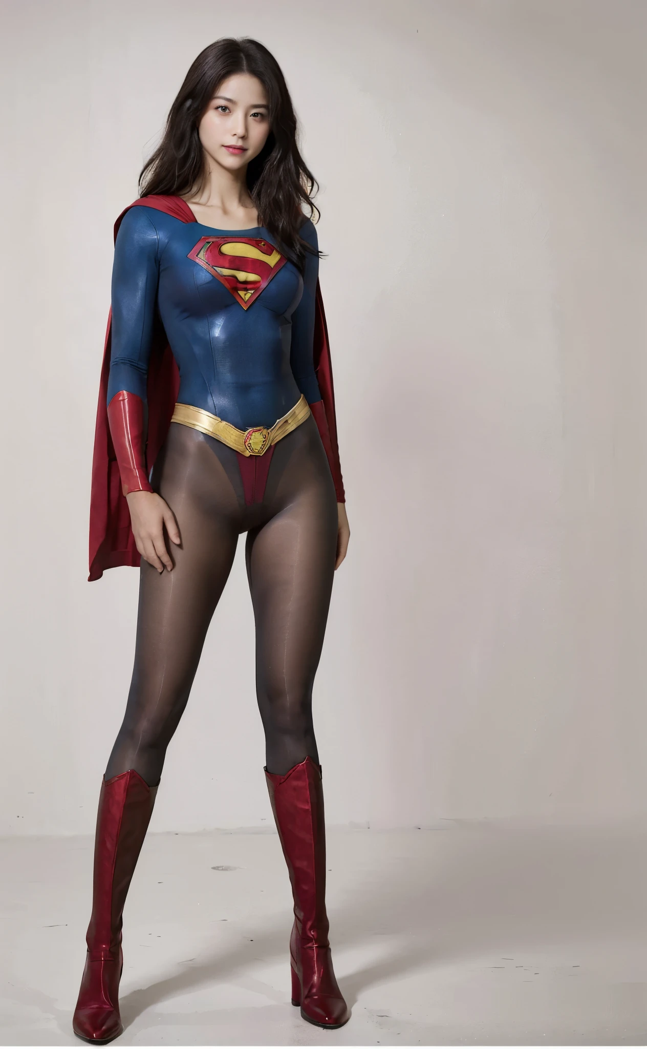 No background、(((Beautiful legs in black tights.)))、(((Legally express the beauty of your smile)))、((((Make the most of your original images)))、(((Body-hugging Supergirl costume)))、(((Supergirl Costume)))、(((Beautiful Hair)))、(((suffering)))、(((Please wear black tights....、Wear red boots)))、((Best image quality、8K))、((Highest quality、8K、masterpiece:1.3))、(((Preserve background )))、Sharp focus:1.2、Beautiful woman with perfect figure:1.4、Slim Abs:1.2、Wet body:1.5、Highly detailed face and skin texture、8K