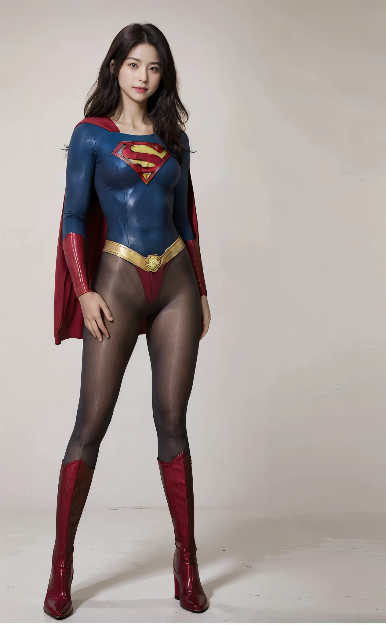 No background、(((Beautiful legs in black tights.)))、(((Legally express the beauty of your smile)))、((((Make the most of your original images)))、(((Body-hugging Supergirl costume)))、(((Supergirl Costume)))、(((Beautiful Hair)))、(((suffering)))、(((Please wear black tights....、Wear red boots)))、((Best image quality、8K))、((Highest quality、8K、masterpiece:1.3))、(((Preserve background )))、Sharp focus:1.2、Beautiful woman with perfect figure:1.4、Slim Abs:1.2、Wet body:1.5、Highly detailed face and skin texture、8K