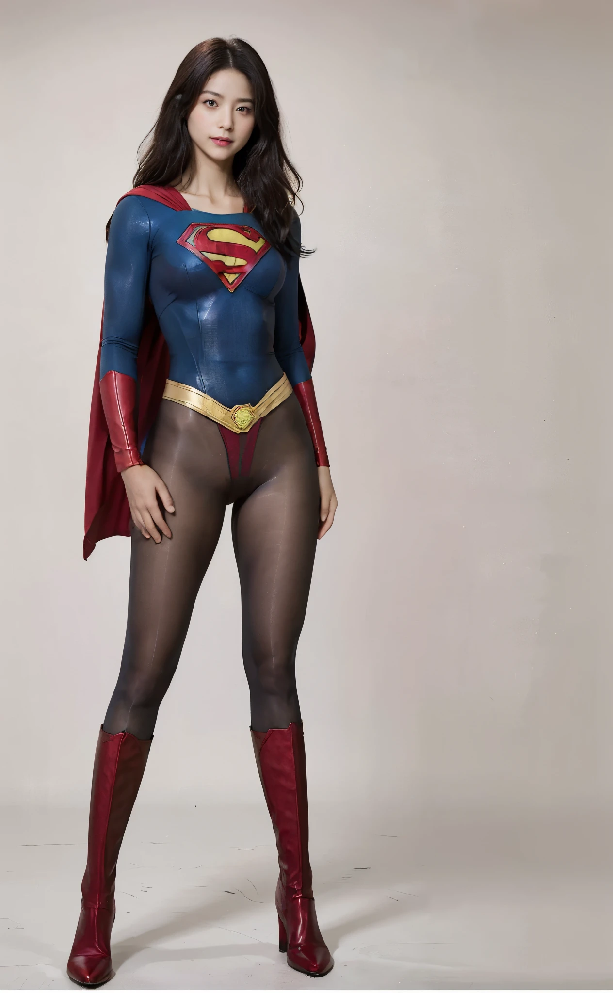 No background、(((Beautiful legs in black tights.)))、(((Legally express the beauty of your smile)))、((((Make the most of your original images)))、(((Body-hugging Supergirl costume)))、(((Supergirl Costume)))、(((Beautiful Hair)))、(((suffering)))、(((Please wear black tights....、Wear red boots)))、((Best image quality、8K))、((Highest quality、8K、masterpiece:1.3))、(((Preserve background )))、Sharp focus:1.2、Beautiful woman with perfect figure:1.4、Slim Abs:1.2、Wet body:1.5、Highly detailed face and skin texture、8K