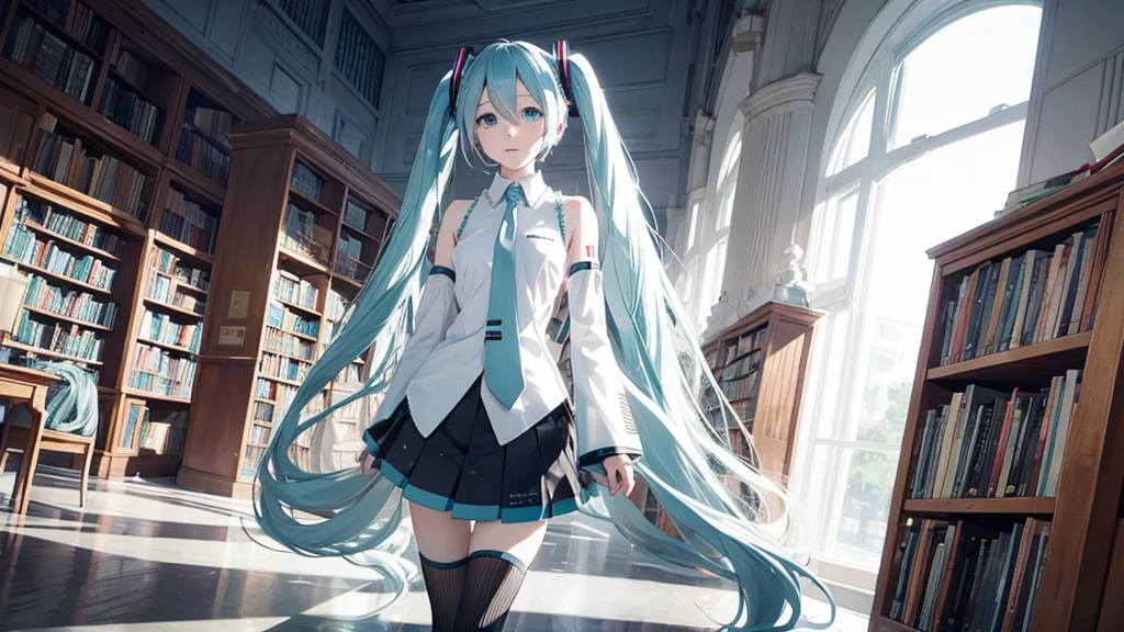 White haired Hatsune Miku、An otherworldly library