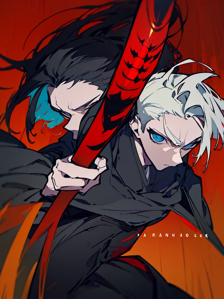 a close up of a person with a sword and a guy with a red dress, handsome guy in demon slayer art, best anime character design, detailed anime character art, anime character; full body art, anime character design a death god, character adoptable, handsome japanese demon boy, bloody + concept art, official character art, onmyoji detailed art, beautiful male god of death a close up of a person in a black dress with a gold belt, flowing white robes, white haired deity, genshin impact character, golden-black robes, picture of a male samurai and death god, d&d dark sun character art, official character art, portrait of ororo munroe, holding a katana, holding a katana, holding a katana, holding a katana, holding a katana, bloody, bloody, bloody, bloody, red and golden effects, red and golden effects, red effects, golden effects,black hair, black hair, black hair, black hair, black hair, golden effects, golden effects, BLUE eyes, BLUE eyes, BLUE eyes, BLUE eyes, badass, badass, badass, ALL Black hair, Full black hair, Full black hair