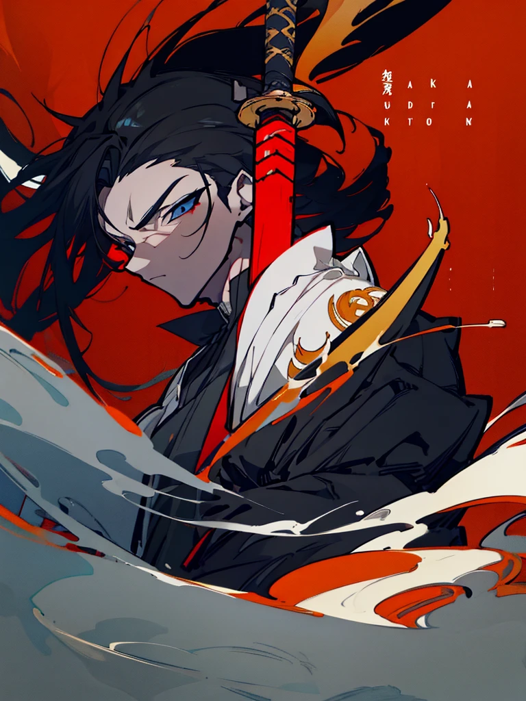a close up of a person with a sword and a guy with a red dress, handsome guy in demon slayer art, best anime character design, detailed anime character art, anime character; full body art, anime character design a death god, character adoptable, handsome japanese demon boy, bloody + concept art, official character art, onmyoji detailed art, beautiful male god of death a close up of a person in a black dress with a gold belt, flowing white robes, white haired deity, genshin impact character, golden-black robes, picture of a male samurai and death god, d&d dark sun character art, official character art, portrait of ororo munroe, holding a katana, holding a katana, holding a katana, holding a katana, holding a katana, bloody, bloody, bloody, bloody, red and golden effects, red and golden effects, red effects, golden effects,black hair, black hair, black hair, black hair, black hair, golden effects, golden effects, BLUE eyes, BLUE eyes, BLUE eyes, BLUE eyes, badass, badass, badass, ALL Black hair, Full black hair, Full black hair